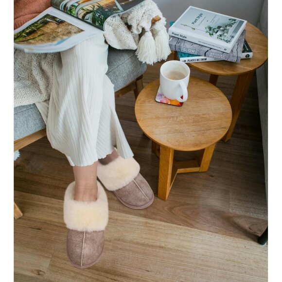 ⚡Women Beige Suede Fluff Dual Memory Foam Arch Support Warm Scuff Slipper - Picture 3 of 7